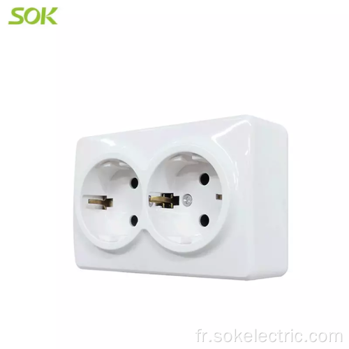 Double prise Schuko sans obturateur monté en surface 16A250V